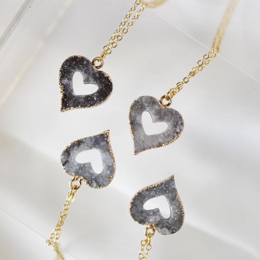 Druzy Hearts Necklace - clearance