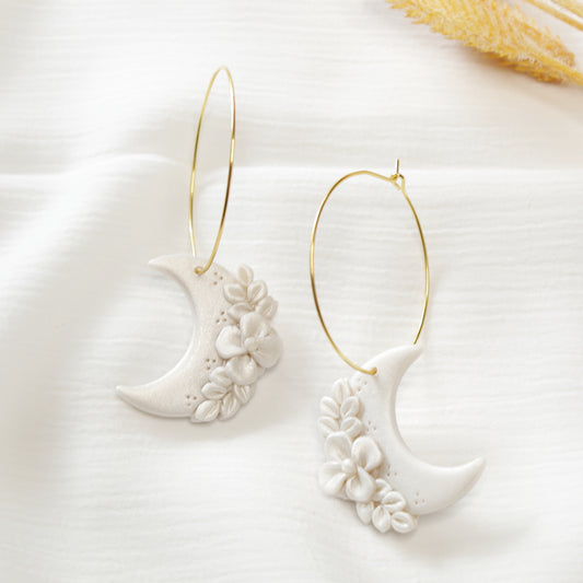 Botanical Moon Hoops - Shimmer Pearl